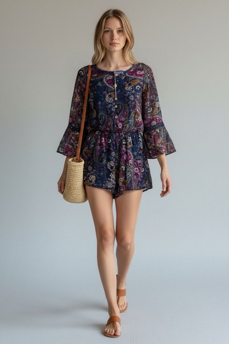 Truly Me by Sara Sara Girls Paisley Romper Navy Pink New With Tags .